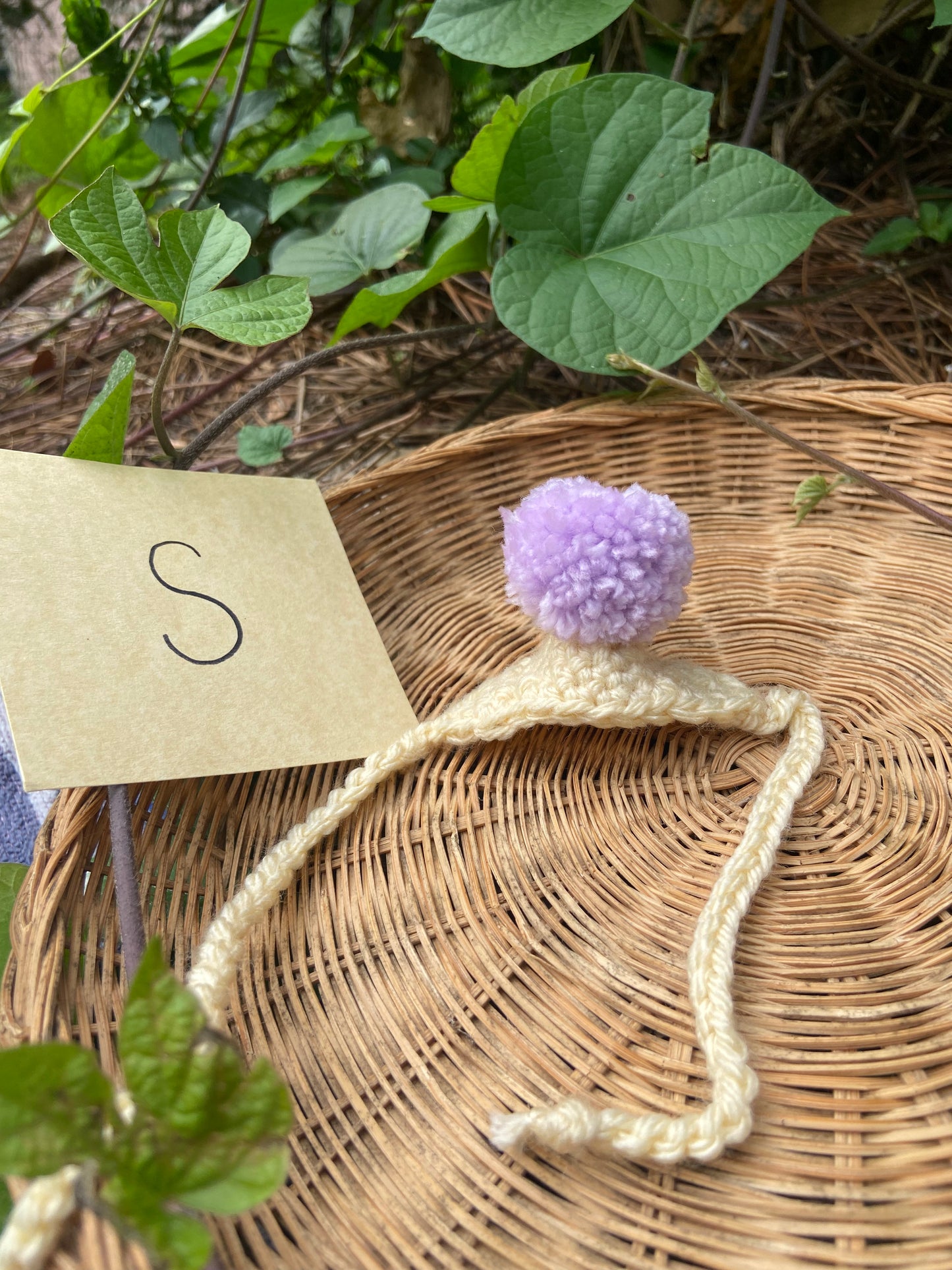 Cream / Light Purple MINI Squi pompom Hat