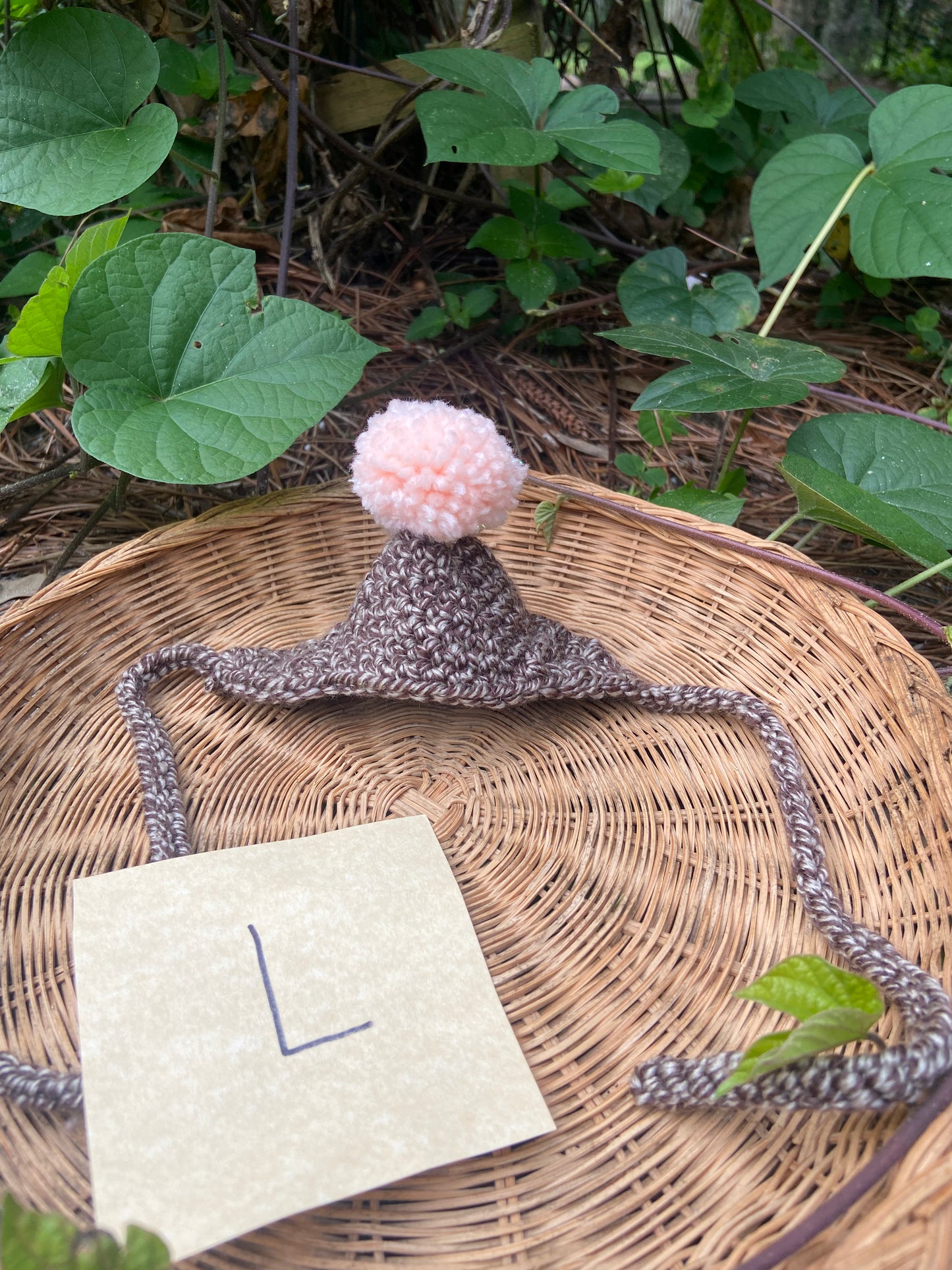 Brown Heather / Pink Sparkle Pompom Squi Hat